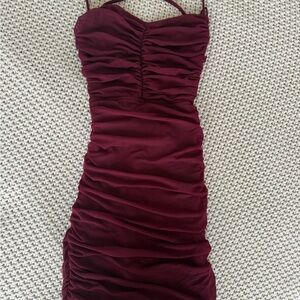 Elegant Burgundy Ruched Dress